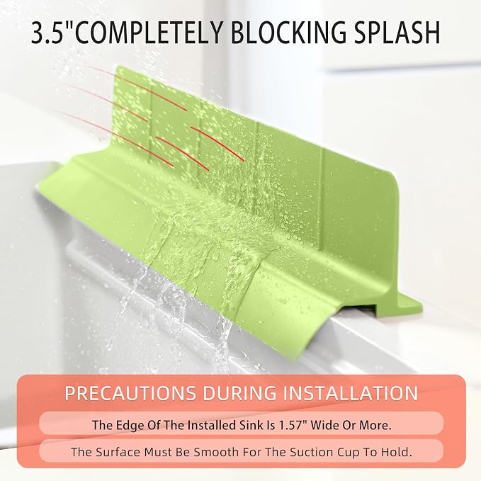 18" Upgraded Silicone Sink Splash Guard Released in 2026,Self-Draining Water Splash Guard for Kitchen Sink,Bathroom and Kitchen Island,with 3.5" High Splash Guard & 6 Strong Suction Cup (Green)