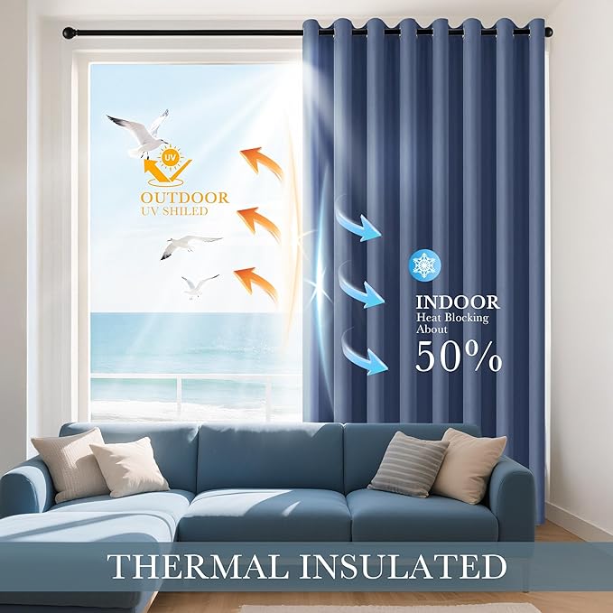 PONY DANCE Black Out Curtains for Bedroom 54 inch Length 2 Panels Set, Thermal Insulated Room Darkening Window Drapes for Living Room, Grommet Top (W34 x L54 Inch, Stone Blue)