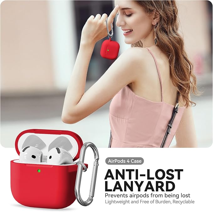 for AirPods 4 Case, TNSNK Silicone AirPod 4 Case Cover Compatible with Apple Airpods 4th Gen, Shockproof Protective Cases for Women Girly with Cleaner Kit and Keychain, Front LED Visible