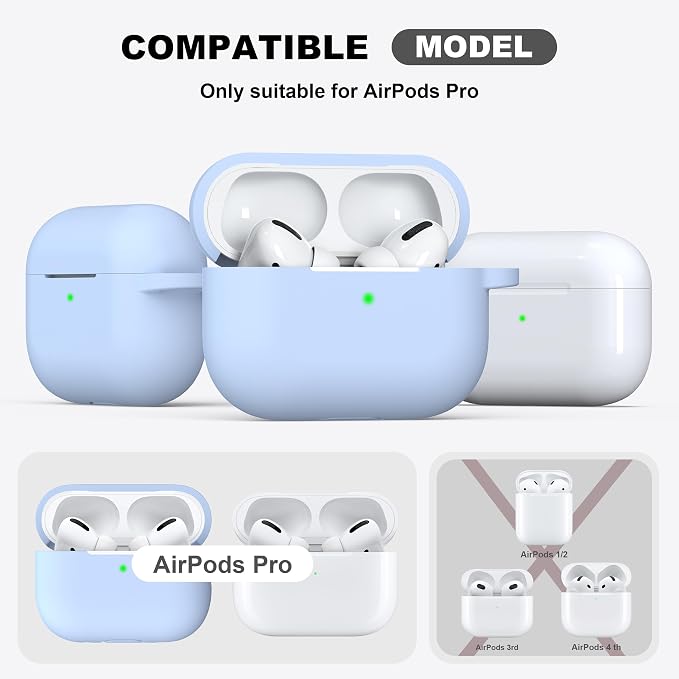 R-fun for AirPods Pro 2 Case, Soft Silicone Protective Cover with Keychain and Cleaning Pen, Compatible with AirPods Pro 2nd/1st Generation, Supports Wireless Charging, Sky Blue