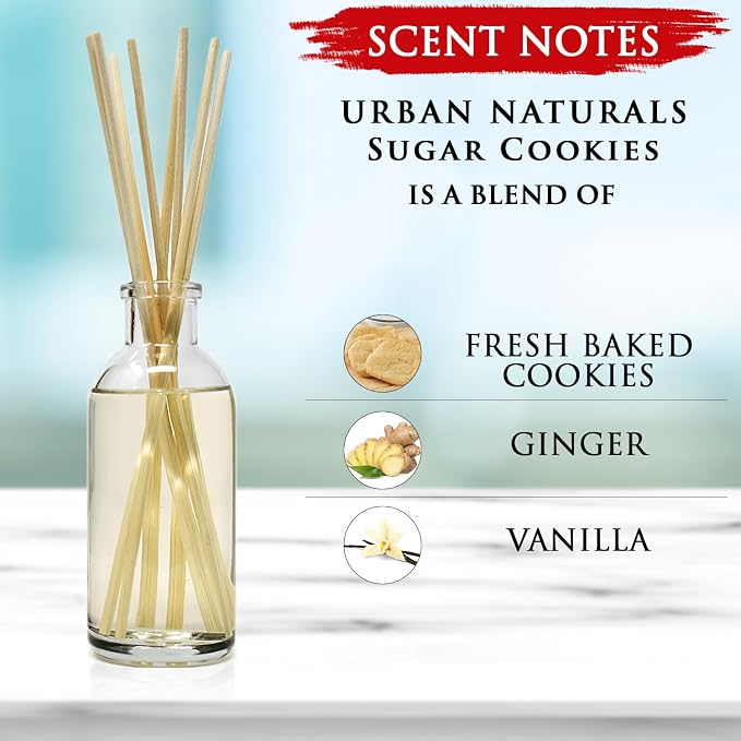 Reed Diffuser Set, Sugar Cookies - Bathroom Shelf Décor | Freshly-Baked, Buttery Cookie with Ginger Vanilla Frosting, Great Kitchen Scent, Made in the USA
