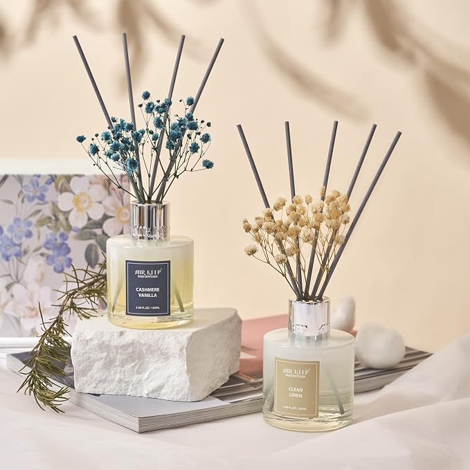 Reed Diffuser 3.38 oz (100ml) 2pk,Clean Linen/Cashmere Vanilla Scented Reed Diffuser Set,Reed Diffuser & Oil Diffuser Sticks, Aromatherapy, Home & Kitchen Décor,Fragrance and Gifts