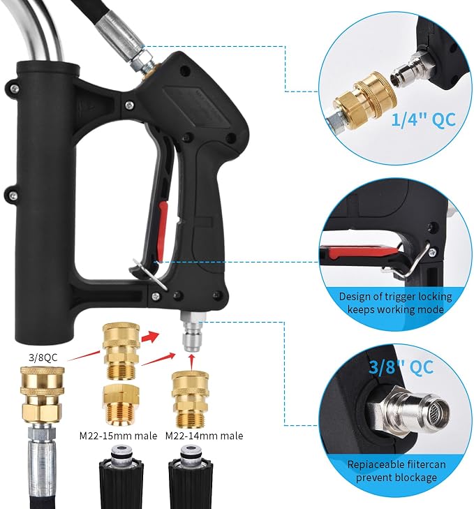 24 FT Telescoping Pressure Washer Extension Wand, Aluminum Power Washer Extension Wand with Turbo Nozzle & Brush Head, Solar Panel Cleaner Pole, 7 Nozzle Tips, 3 Adapters & Harness