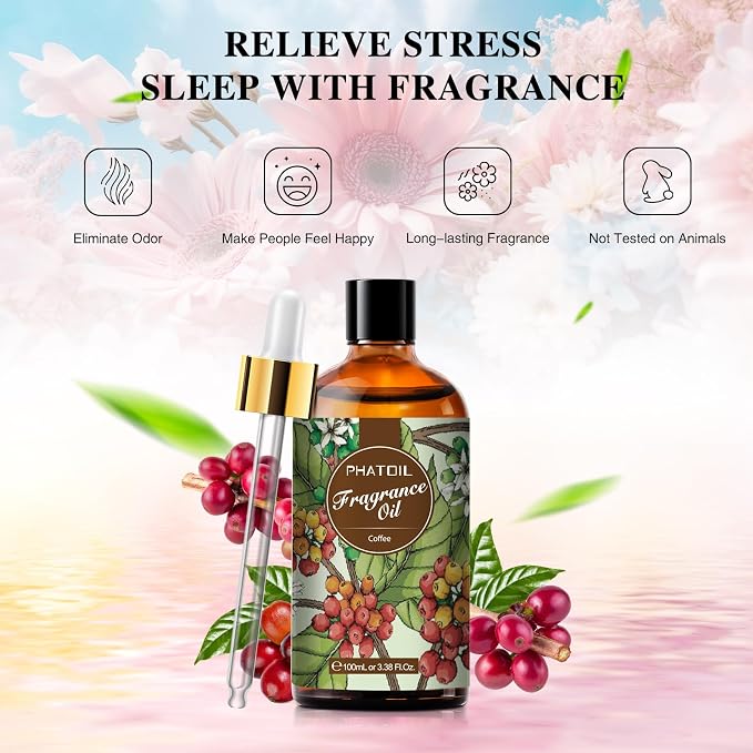 PHATOIL 3.38FL.OZ Coffee Fragrance Oils for Aromatherapy, Essential Oils for Diffusers for Home, Perfect for Diffuser, DIY Candle and Soap Making, DIY Scented Products - 100ml | Long Lasting Scented Oils For Humidifier, Air Freshener, DIY Soap Candle, ...