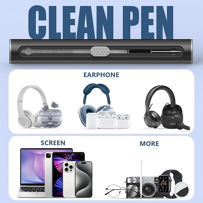 Inesore Multi Cleaning Kit for AirPods & All Bluetooth Earbuds(White+Black) | 3-in-1 Design with Brush,Sponge & Metal Tip, Airpod Cleaning, Phone Cleaner, Earbud Cleaning, Electronic Device Cleaning Tool