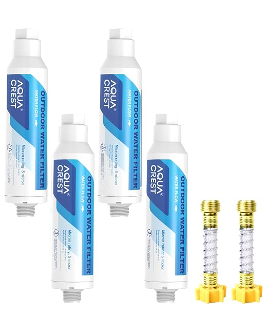AQUA CREST Hard Water Filter for Hose Car Wash, Reduces Hard Water Spots | Designed for Car Washing, Window & Yard Cleaning, Softens Water, with 2 Flexible Hose Protectors, 4 Pack