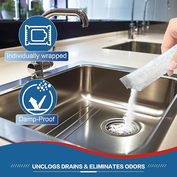Drain Clog Remover 18 Packs Fast Acting Drain Cleaner Powders for Kitchen Sink Bathroom Shower Bathtub Powerful Pipe Unclogger Clears hair Grease Safe for Pipes