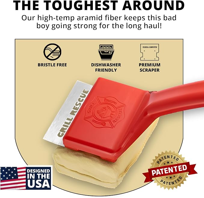 Grill Rescue Bristle-Free Steam Cleaning Grill Brush - Safe for All Grill Types, Heat-Resistant Kevlar Head, Perfect for Stainless Steel, Porcelain, Cast Iron Grates (Scraper Brush)