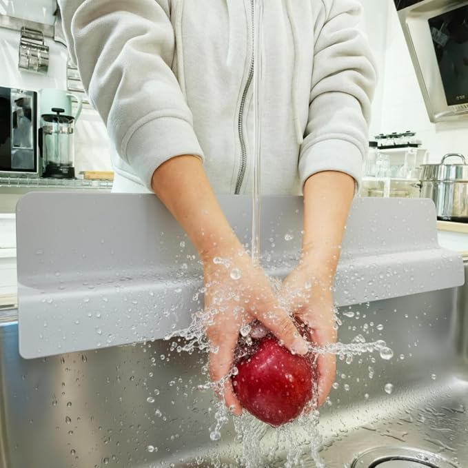 Sink Splash Guard | Tall Wall Splatter Screen | Keeps Clothes & Countertops Dry for Kitchen & Pet Bathing | Strong Silicone Suction -Sink Edge Protector | Perfect for Washing Dishes & Small Dogs