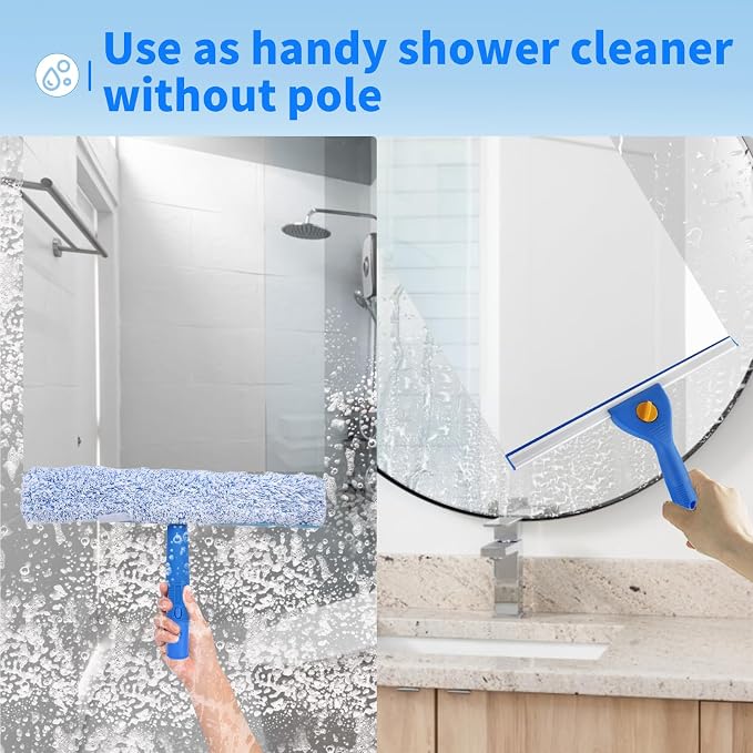 10Ft Window Squeegee with Long Handle, Window Washer for High Windows Glass | 14" Squeegee for Window Cleaning, 15" Microfiber Scrubber, 120" Window Cleaning Kit, Window Washing kit for Home, Outdoor