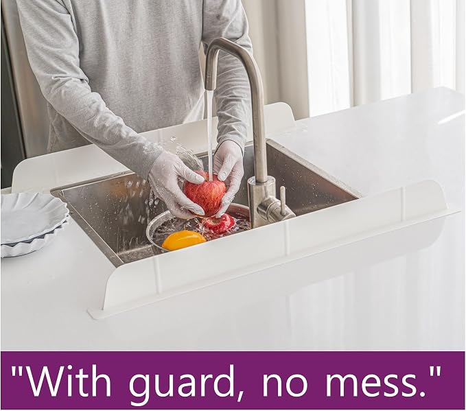 30 inch(75cm) Premium Kitchen Sink Silicone Water Splash Guard Size Upgrade 30" and new Package - NO Suction Cups, Ultra Wide 30" - Made in Korea (Ultra Wide Eco White)