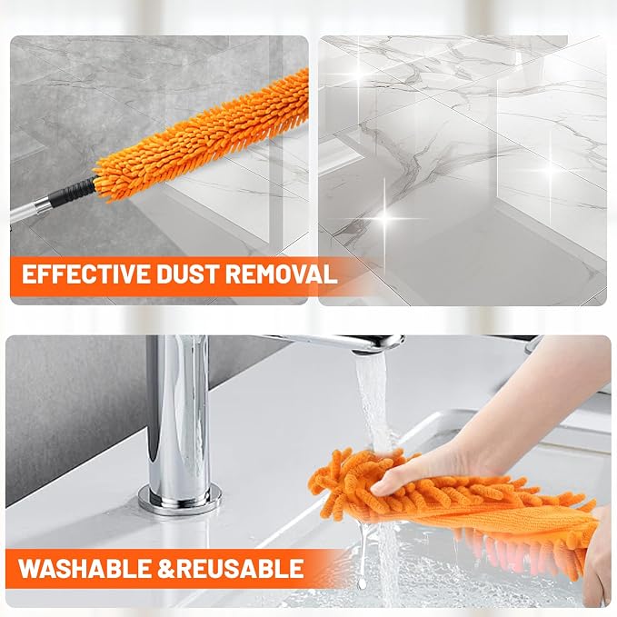 20ft High Reach Duster Kit with Extendable Pole,High Ceiling Duster Kits | Includes Ceiling Fan Blade Cleaner, Cobweb Remover, Bendable Duster, Microfiber Glass Scrubber&Squeegee(Extension pole:5-12ft
