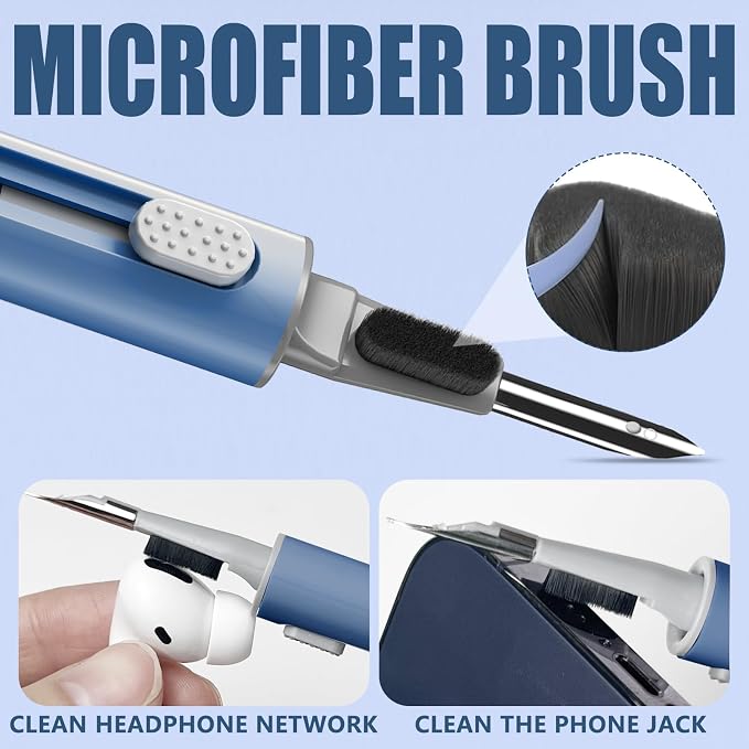Inesore Multi Cleaning Kit for AirPods & All Bluetooth Earbuds (Deep Blue) | 3-in-1 Design with Brush,Sponge & Metal Tip, Airpod Cleaning, Phone Cleaner, Earbud Cleaning, Electronic Device Cleaning Tool