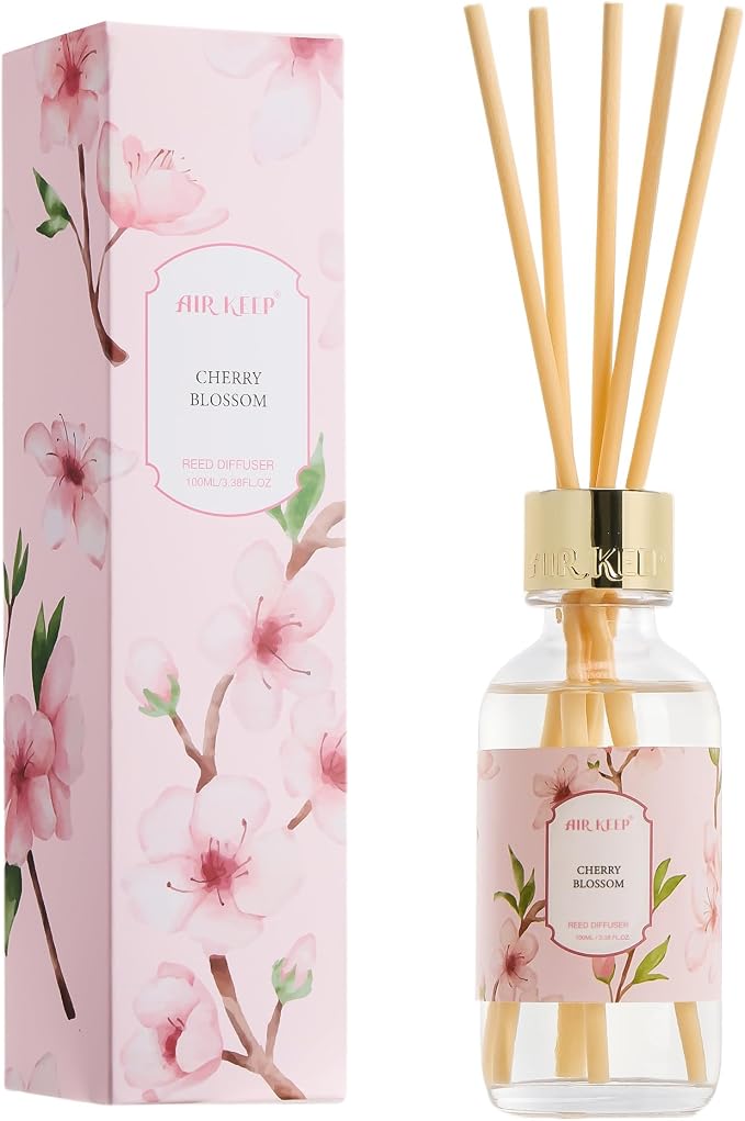 Reed Diffuser Oil Set with Reed Sticks,Cherry Blossom Aromatherapy Oil Scent Diffuser for Home Office Bathroom Decoration Perfume and Gifts 3.38 oz/100ml