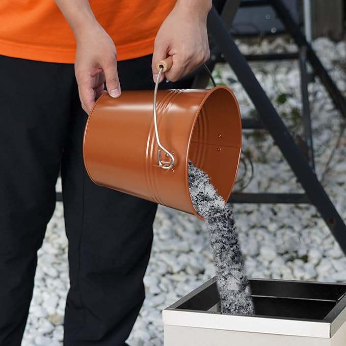 Mini Ash Bucket with Lid, Fireplace Ash Bucket - Copper | 1.5-Gallon Ash Bucket With Lid and Shovel and Hand Broom, Metal Ash Bucket for Fireplace, Fire Pit, Wood Stove