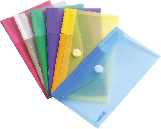 Tarifold Document Holders with Closure, 9.75 in x 5.25 in, Assorted, 6 Pack | 6 reusable document holders, 9.75 inches x 5.25 inches, secure closure, assorted colors