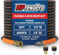 3/8" ID Pressure Washer Hose 50 ft, 4800 PSI Steel-Braided & Durable - Flexible & Kink-Resistant, Power Washer Hose with Swivel Quick Connect & M22-14mm Adapter, Hot/Cold Water Compatible