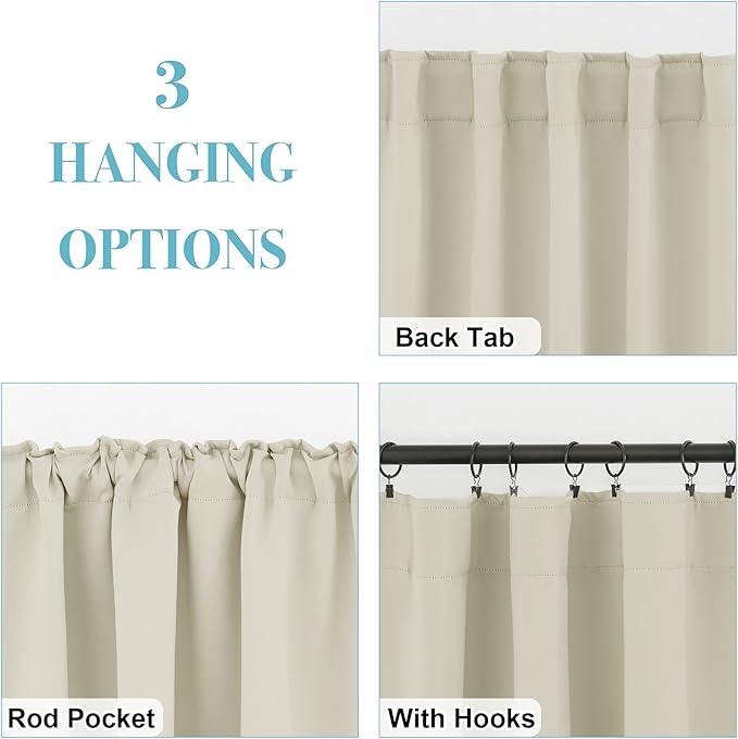 RYB HOME Blackout Curtains for Living Room, Back Tab & Rod Pocket Top Insulating Window Decor for Bedroom Dining Sliding Glass Door Home Office, W 62 x L 84, Beige, 2 Panels