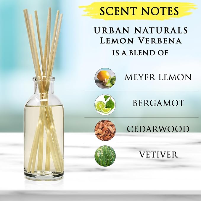 Reed Diffuser Set, Lemon Verbena - Bathroom Shelf Décor | Reed Sticks, Tart, Citrus with fruity notes of Bergamot & Greens, A Cheerful Gift Idea, Made in the USA