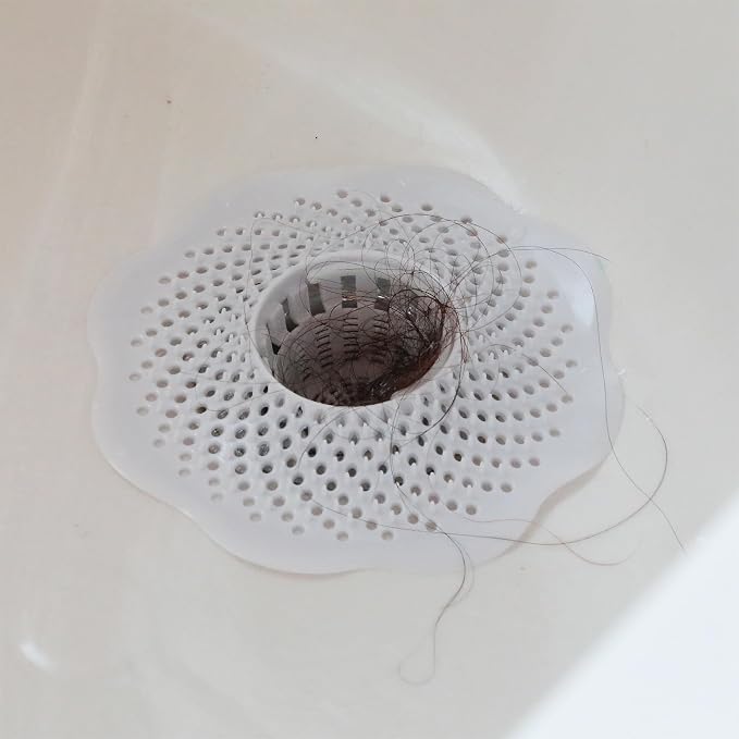 Danco Bathtub Drain Hair Catcher with in-Drain Basket and Strainer Pegs, fits 1.8″ Tub Drains, Protects Drains from Clogs, White, (10306)