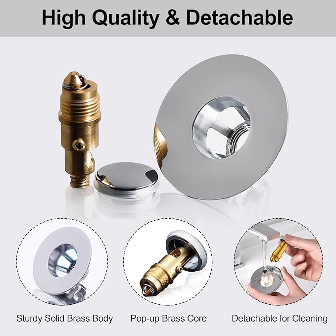 All Brass Metal Sink Stopper with Hair Catcher | Universal Bathroom Drain Strainer | Anti Clog Filter Basket, Polished Chrome, Fit for 1.08-1.5 Inch Sink Drain Hole