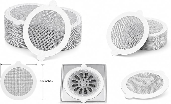 Hair Catcher Shower Drain Strainer – Disposable Mesh Stickers, Prevent Hair Clogs in Bathroom, Kitchen Sink, and Washbasin – Easy Peel & Stick, Smooth Drainage