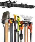 48-Inch Garage Storage Tool Organizer with 8 Hooks - Heavy Duty Metal Rack for Garage Organization, Garden Tool Organizer - Wall Mounted Tool Hanger for Shovels, Ladders, Lawn Tools