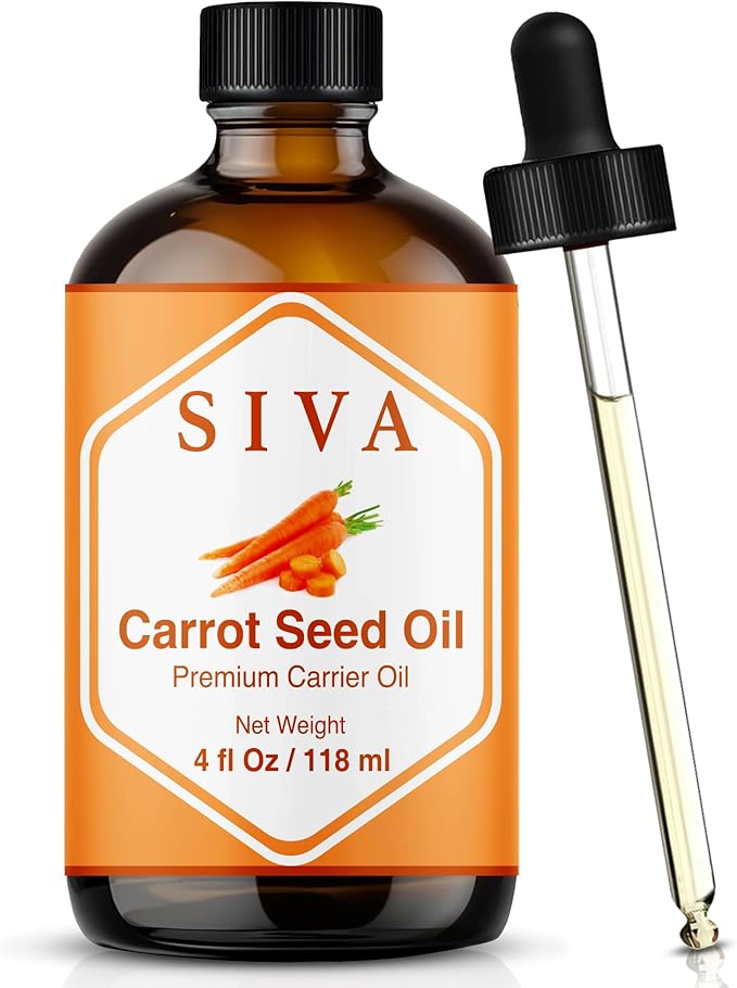 SIVA Carrot Seed Carrier Oil, Glass Bottle with Dropper, 4 Fl Oz (118 ml) | Carrot Seed Oil for Face Care, Skin Care, Facial Oil, Hair Care, Scalp Massage, Body Massage, Dilution & DIY Beauty Blends