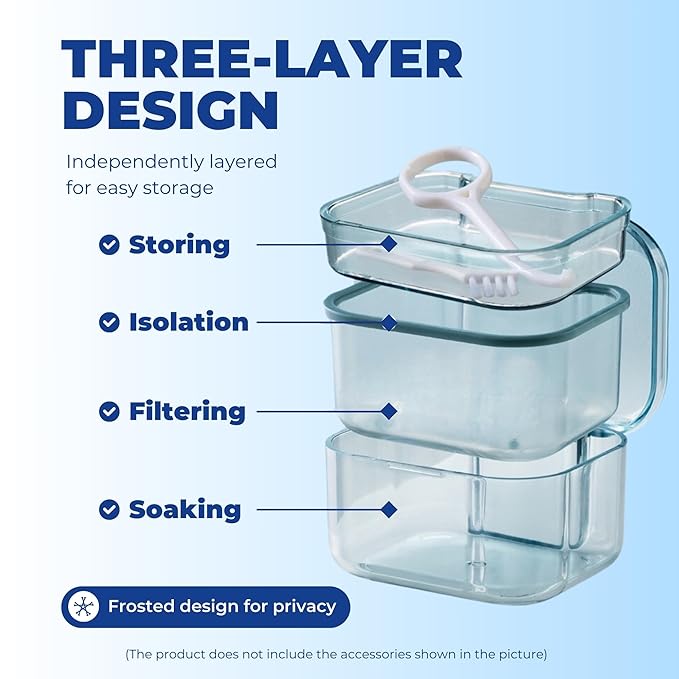 Retainer Case Denture Bath Case,Retainer Cleaner Case with Lid,Denture Cup for Partial Dentures,Mouth Guard&Braces,Denture Soaking Container Case for Travel (Orange)