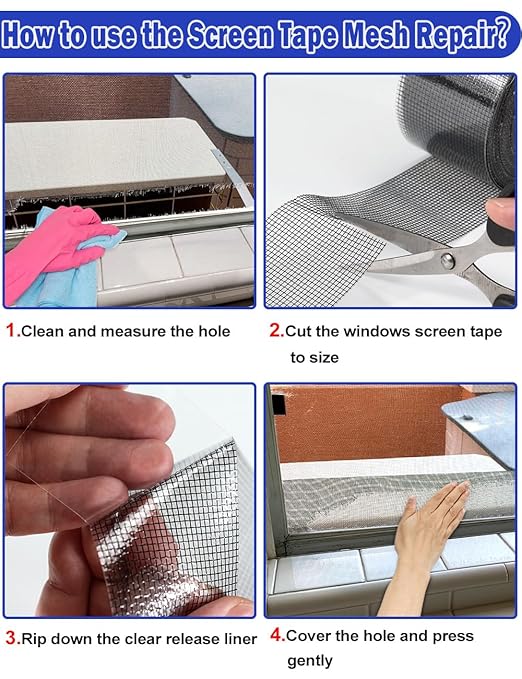wohohoho Window Screen Repair Tape, 2 in X 20 FT (240IN) Grey Screen Patch Repair Kit, 3-Layer Strong Adhesive Invisible Screen Tape Mesh Repair for Windows, Doors Garage Mosquito Net Magnetic Screen