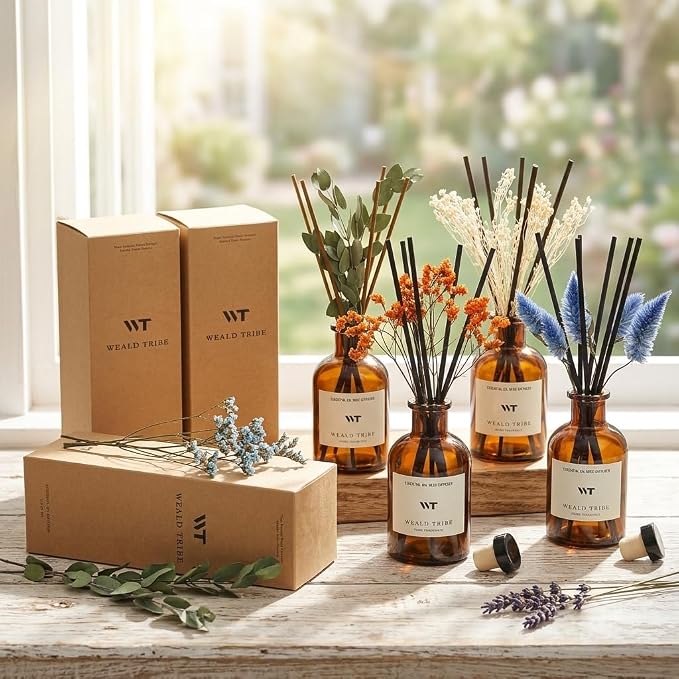 Reed Diffuser Set for Bathroom Air Fresheners, Oil Diffuser Sticks | Sage & Sea Salt Scent 4.0 fl oz Home Fragrance with Sticks Defusers | House Bedroom Office Shelf Decor