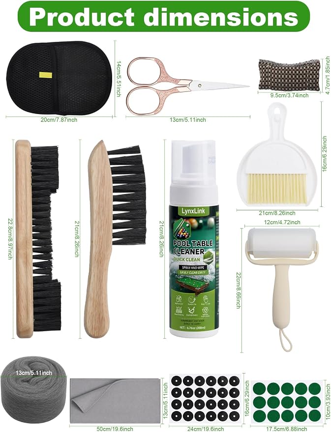 Pool Table Cleaner Kit - Anti-Residue Foam Billiard Table Cleaning Spray with Large Brushes, Cleaning Cloth, Billiard Table Maintenance Accessory Set - Suitable for Billiard Players for Home & Club