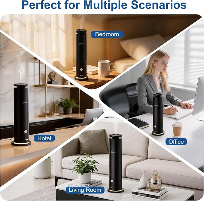 Waterless Diffuser Pro with 5 Scent Oils, Luxury Hotel-Class Essential Oil Diffuser Aromatherapy Machine with 1500 Sq Ft Cover, 6 Mist, 4.06Oz Diffusers for Home Large Room Hotel SPA - Black