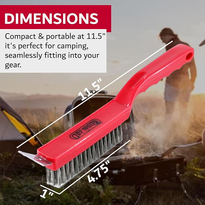 Chef Master Commercial Grill Brush with Scraper Head – Heavy-Duty Wire Bristle Cleaner - Commercial Grill Cleaner - Ergonomic Handle, Tool & Accessories - 90044