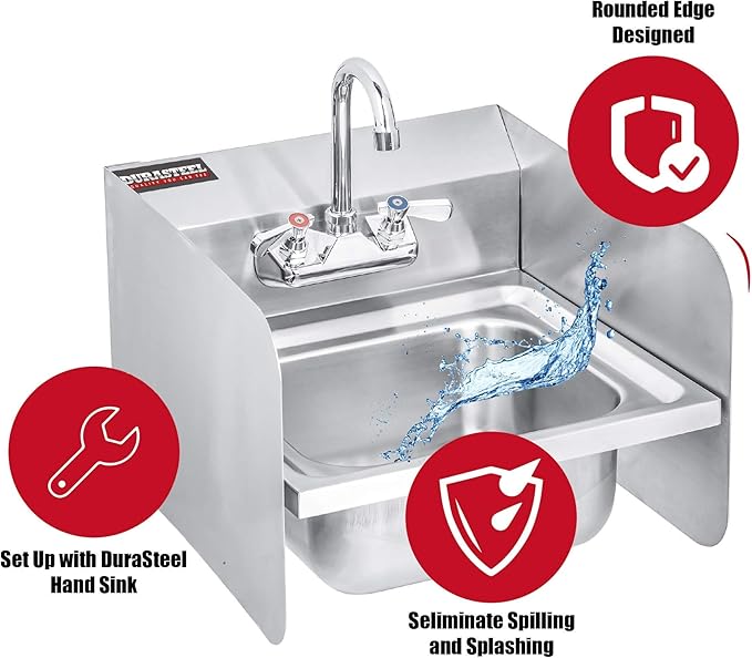 DuraSteel Stainless Steel Sink Splash Guard - 15" x 6" Deck Mount Commercial Kitchen Shield - Kitchen Safety & Hygiene Cooking Splatter Screen - Ideal for Hand Sink, Prep Sink, Bar Sinks