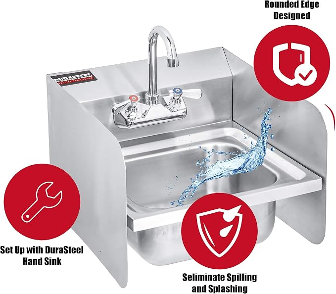 DuraSteel Stainless Steel Sink Splash Guard - 15" x 12" Wall Mount Commercial Kitchen Shield - Kitchen Safety & Hygiene Cooking Splatter Screen - Ideal for Hand Sinks, Prep Sink, Utility Sink