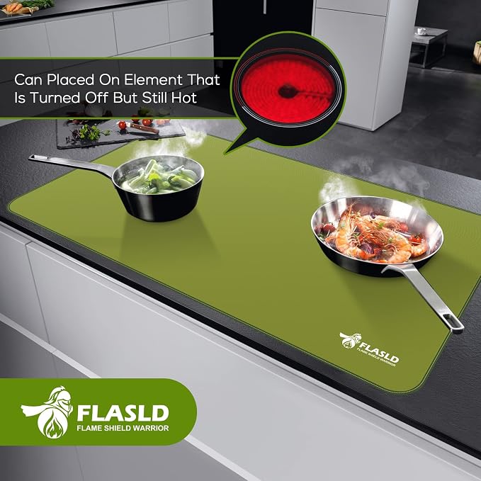 FLASLD Outdoor Fireplace Stove Mat, 24 X 42 inches Fireproof Pad for Floor, Carpet, Rug, Grass, Deck and Patio - Resists Ashes, Sparks, Charcoal, Soot and Flames, Spinach Green