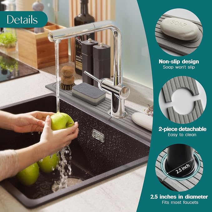 eormoe Kitchen Faucet Absorbent Mat - Large Diatomaceous Earth Splash Guard for Sink Faucet, Aesthetic Water Absorbing Stone Tray in The Modern Home (Grey, 23.6" x 5.5")