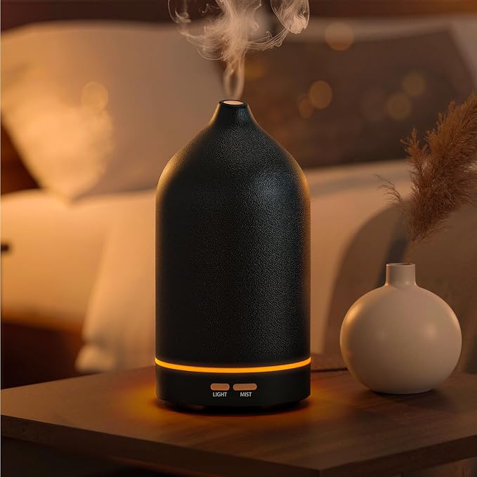 URPOWER 120mL Ceramic Essential Oil Diffuser Quiet Diffusers for Home | Sleek Ceramic Design with Ultrasonic Mist, 2 Mist Modes and Ambient LED Lighting Brings Comfort to Your Daily Routine
