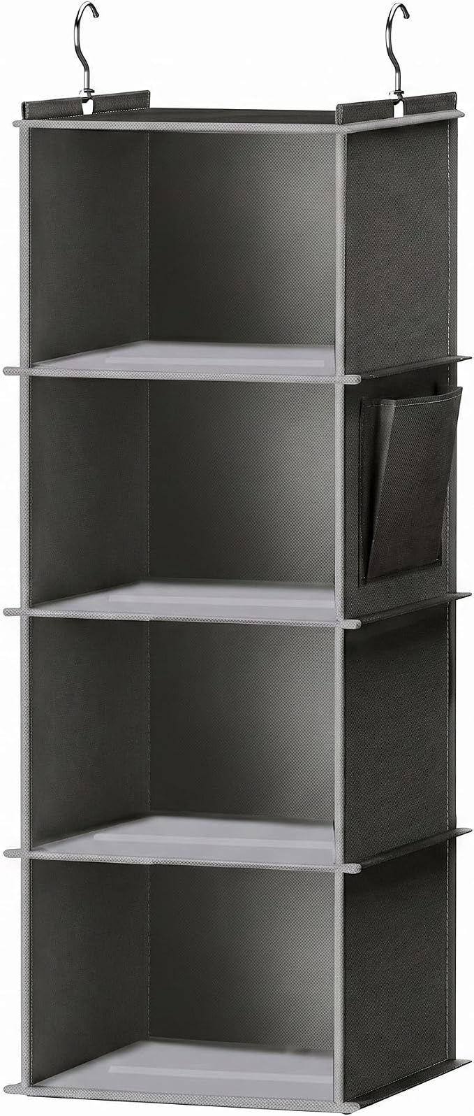 4-Tier Hanging Closet Organizer, Foldable Storage Shelves, Grey for Dorm RV | 4-tier hanging shelves for closets. Foldable, holds clothes & shoes. Fits dorms, apartments. Grey