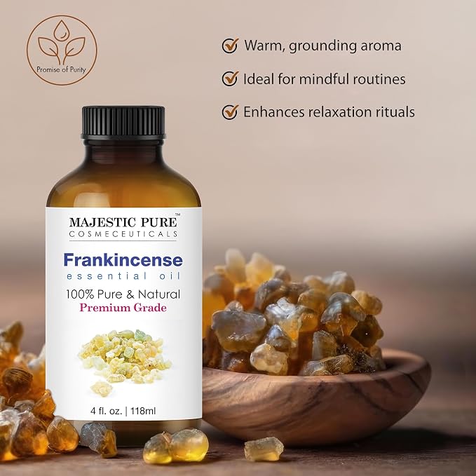 Majestic Pure Frankincense Essential Oil for Diffuser - 4 Fl Oz | 100% Natural Essentials Oils Ideal for Humidifier, Air Freshening, Cleaning Home, Bath, Steam Inhalation and Massage