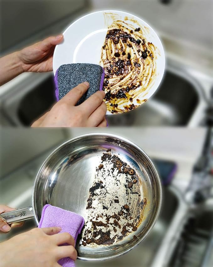 UPSTAR Dish Sponges Kitchen, Microfiber Cleaning Scrubber for Dishwashing, Sink, Basin and Multi-Pupose, Non-Scratch, Size.S Pack of 8