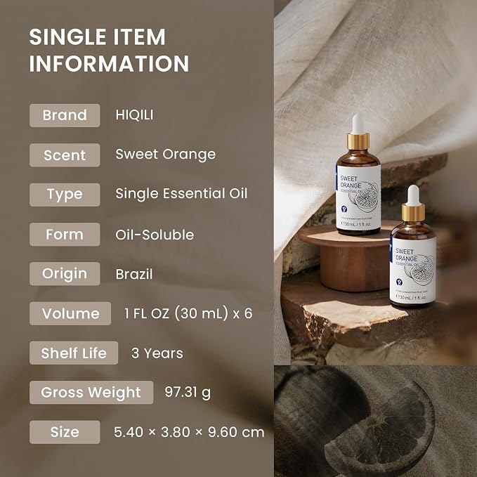 HIQILI Sweet Orange Essential Oil Set, Bulk Wholesale for Business | Bulk Wholesale for Business, Air Freshening & Space Cleaning, DIY & Skin Care, for Hotel, DIY Studio, Gift & Household Stock