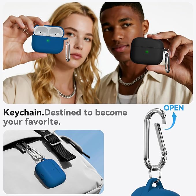 Ljusmicker for AirPods Pro 3 Case 2025 with Cleaner Kit,Lake Blue | Soft Silicone Protective Cover for Apple AirPod Pro 3rd Generation Case with Keychain for Women Men,Shockproof