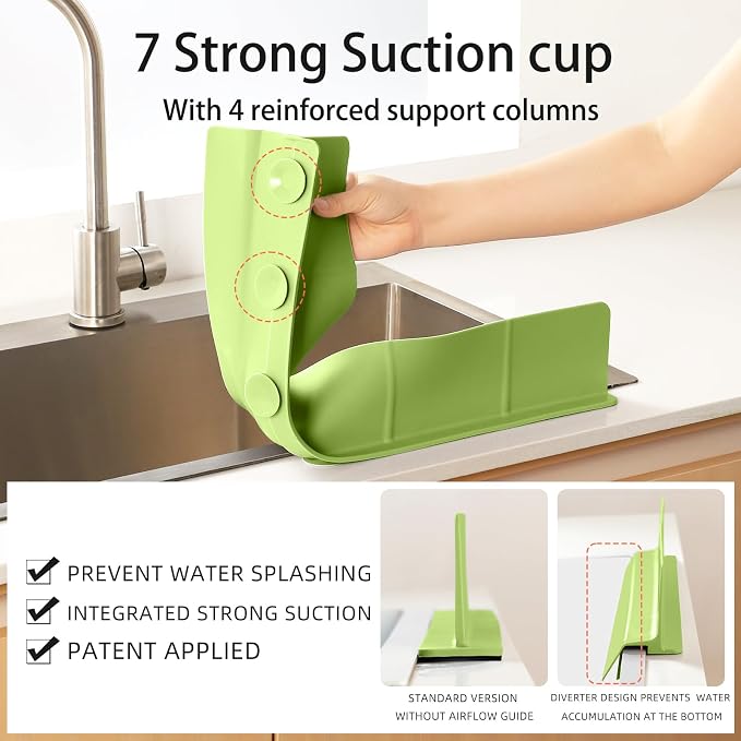 23" Ultra Silicone Sink Splash Guard Released in 2025/Dec for Kitchen Sink,Bathroom and Island,with 3.5" High Splash Guard & 7 Strong Suction Cup (Matcha Green)