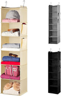 Handy Laundry Hanging Closet Organizer - 6 Shelf Storage for Clothes, Sweaters, Shoes & Accessories - Space-Saving Wardrobe Shelves with Hooks for Dorm, RV & Small Closet Organization (Beige)