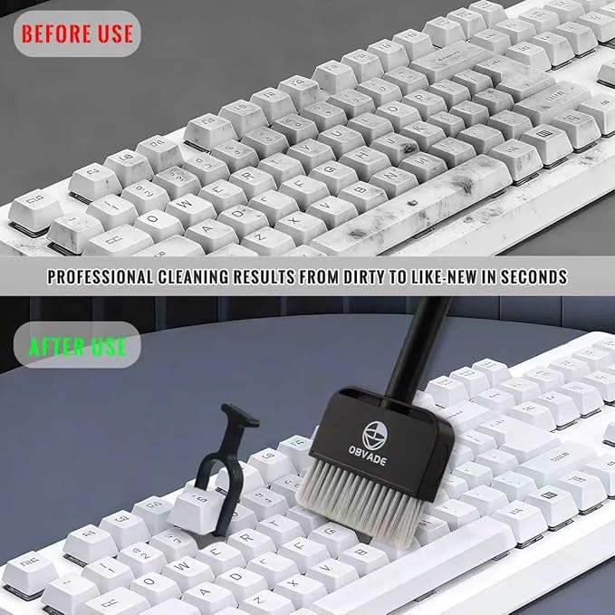 Keyboard Cleaner & Laptop Cleaning Kit - 9-in-1 Electronics Cleaning Brush Set with Keycap Puller, Screen Cleaner, Earbud Cleaner Pen for Computer, PC Monitor, MacBook, Phone, Airpods (White)