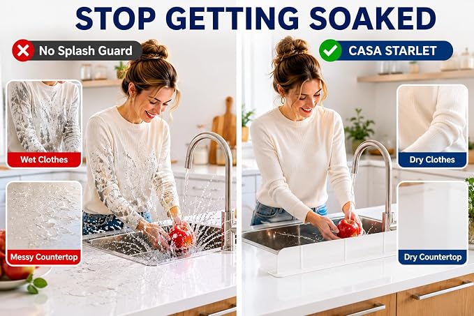 30 inch(75cm) Premium Kitchen Sink Silicone Water Splash Guard Size Upgrade 30" and new Package - NO Suction Cups, Ultra Wide 30" - Made in Korea (Ultra Wide Eco White)