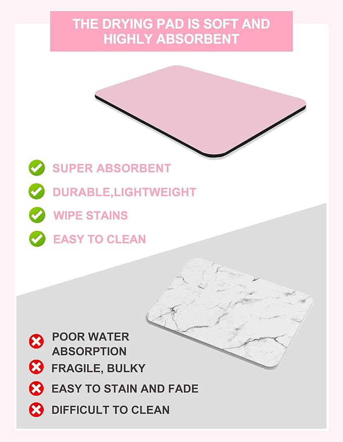 Dish Drying Mat for Kitchen Counter, 16"x24" Dish Drying Pad with Non-slip Rubber Backed, Hide Stain Anti Absorbent for Kitchen Counter, Drying Mat for Coffee Machine Dish Rack (Pink)