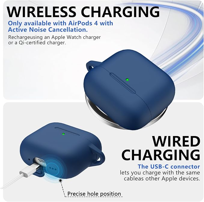 Ljusmicker for AirPods 4 Case 2024 with Cleaner Kit,Soft Silicone Protective Cover for Apple AirPods 4th Generation Cases for Women Men,for AirPod 4 Case Accessories with Keychain-Magnetic Blue
